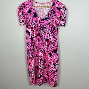 Lilly Pulitzer Aleece Short Sleeve Dress. Flirty Fins and Feathers. Size S.
